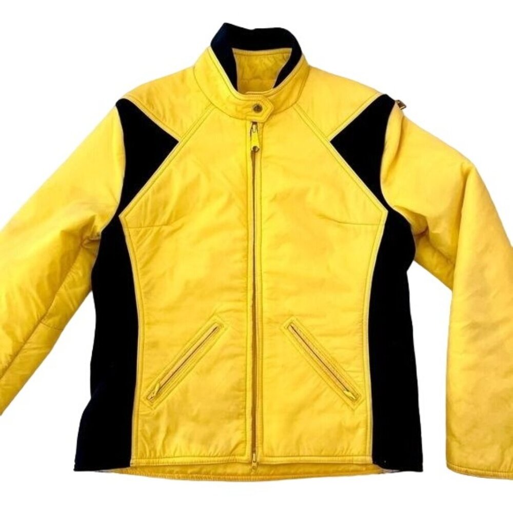 Slalom Ski Wear Yellow Ski Jacket Womens Size S/M Front Pockets Full Zip Front
